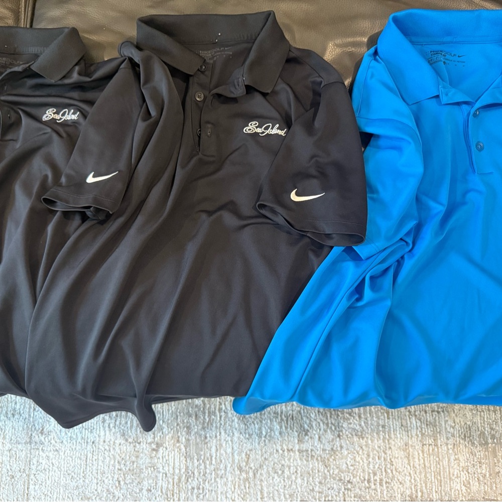 Nike Men's Black and Bright Blue Polo Shirts